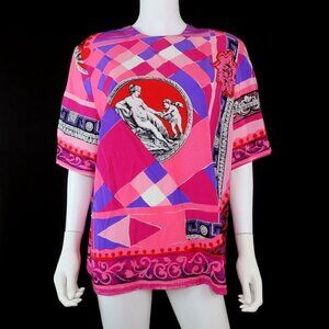 Vintage 80's Louis Feraud Pink Greek Style Pink Short Sleeve Career Blouse US 14